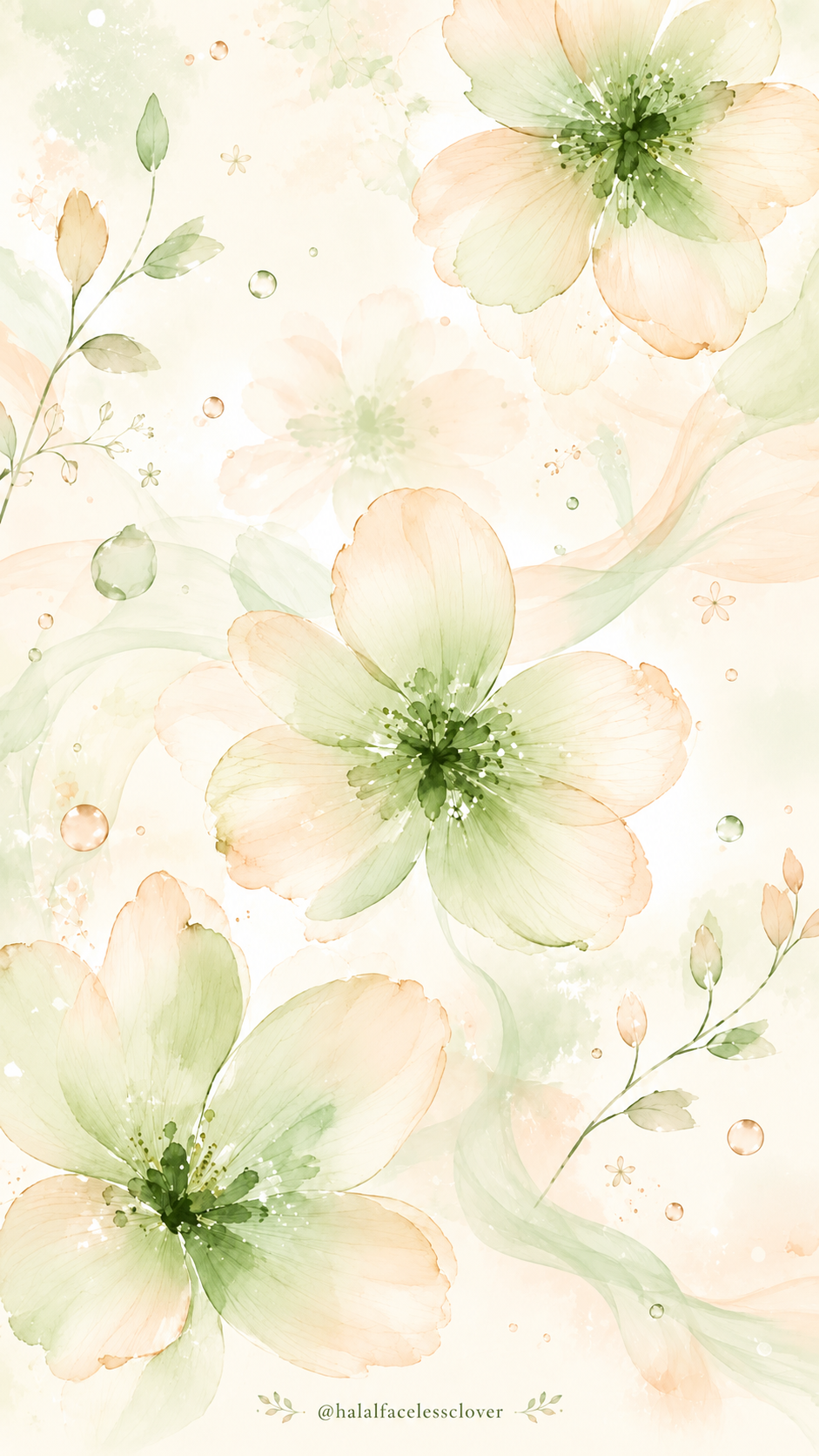 Translucent mint botanical flowers, branded @halalfacelessclover